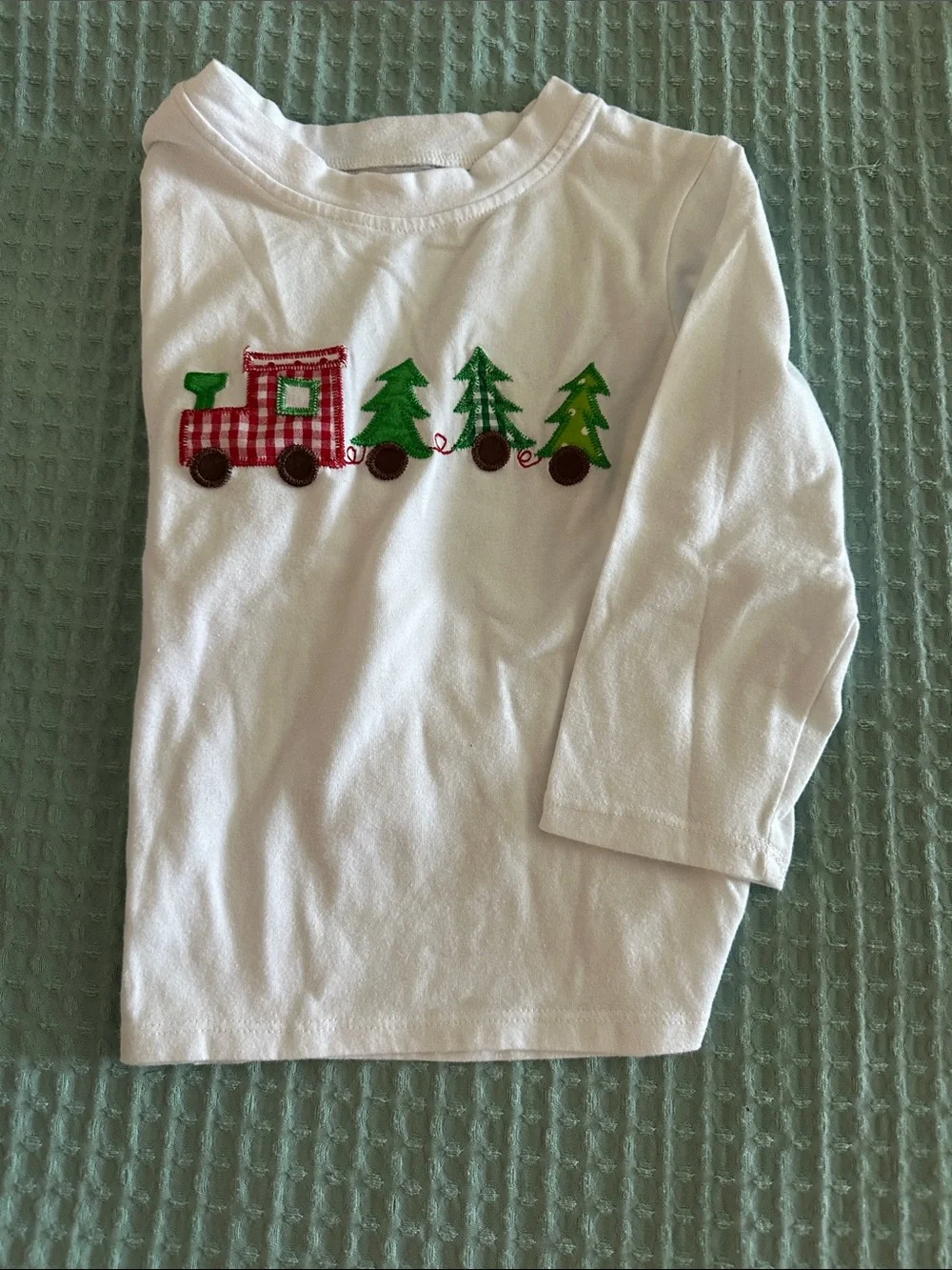 Holiday Train White & Green Kids Appliqué Set